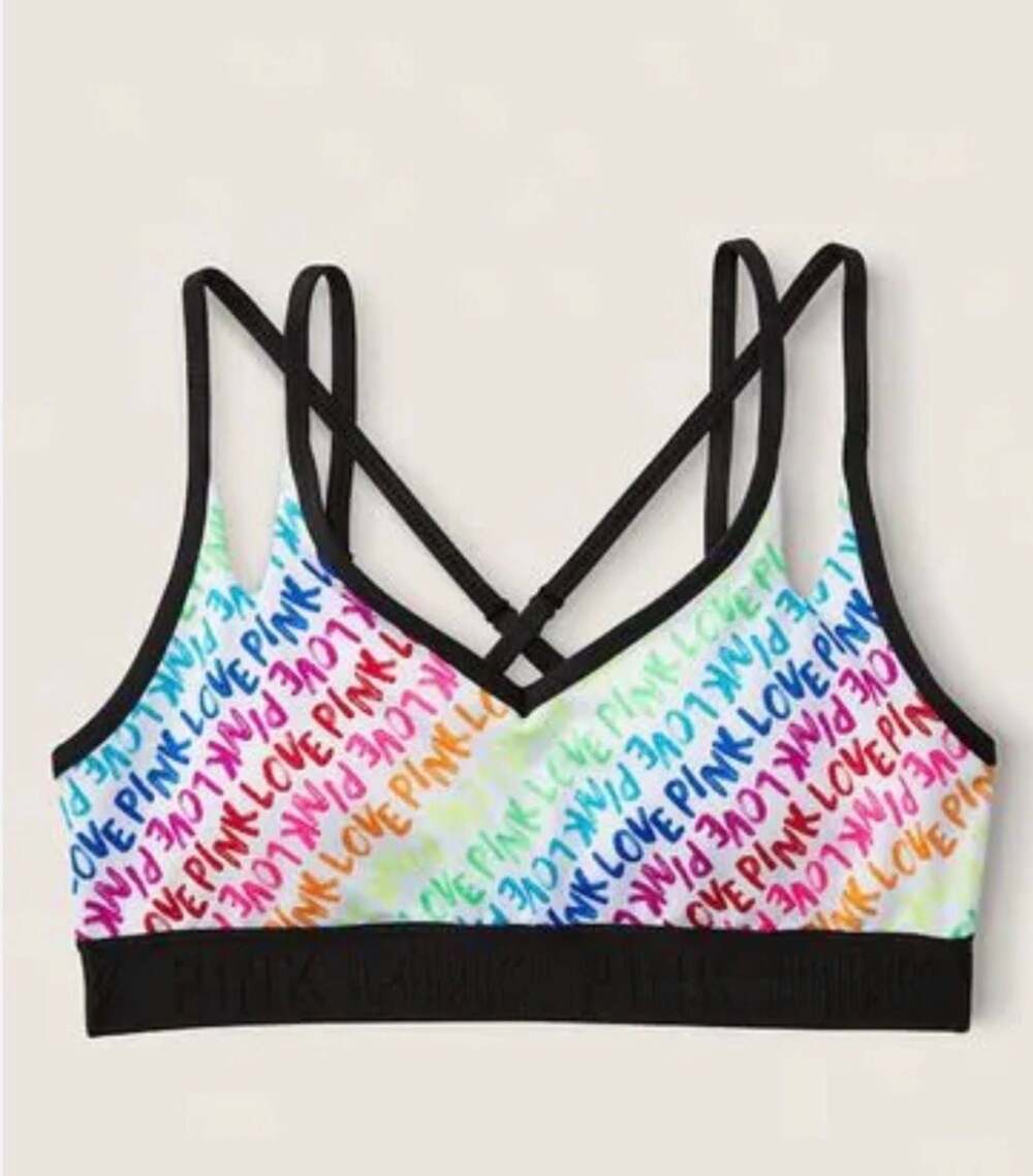 Victoria's Secret PINK Active Rainbow Logo Crossback Sports Bra Multicolor Mediu